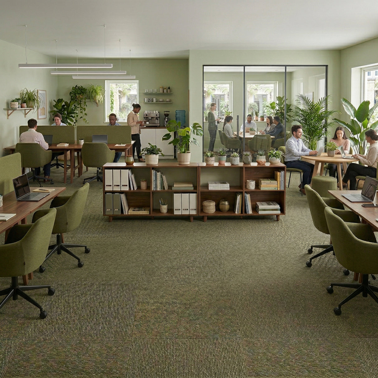 Clearance: Nouveau Evolution Sage carpet tiles (9 boxes - 45m2)