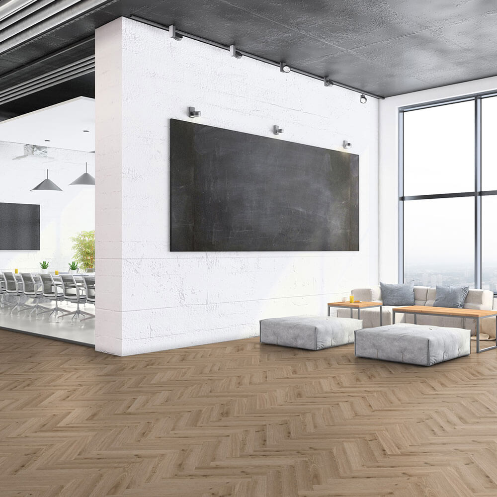 Tarkett Essence 55 Gluedown Primary Oak Light Grey Herringbone 260060006