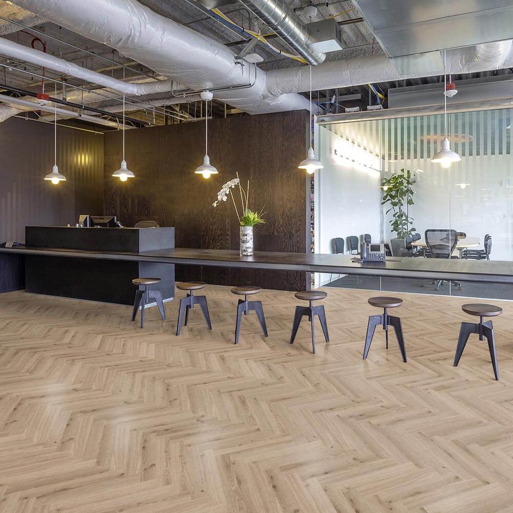 Tarkett Essence 55 Gluedown Primary Oak Light Grey Herringbone 260060006