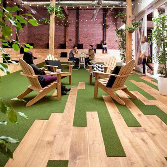 Office break out area using carpet planks and LVT