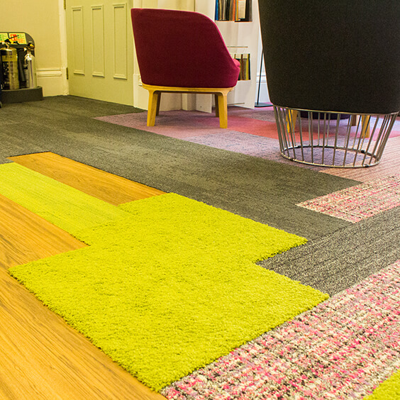 Mixture of LVT and carpet planks