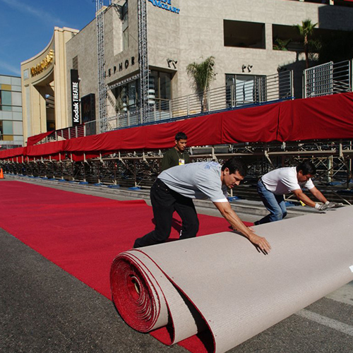 Oscars red carpet being rolled out on Hollywood boulevard
