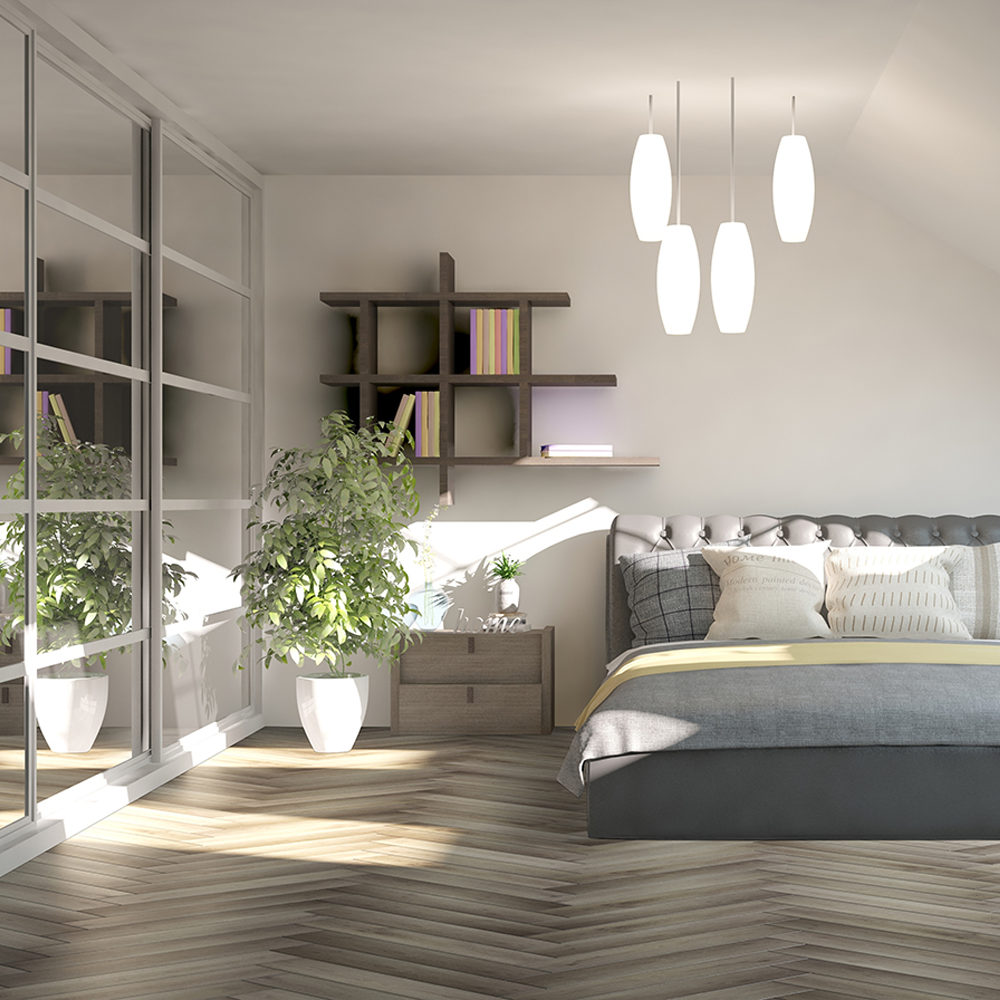 Luvanto Contemporary Design Gluedown Herringbone Misty Elm