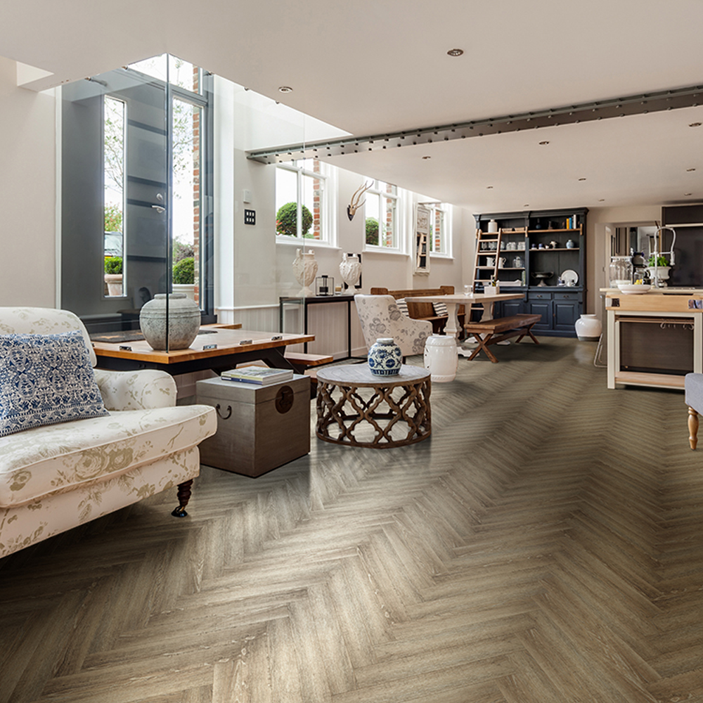 Luvanto Contemporary Design Gluedown Herringbone Reclaimed Oak