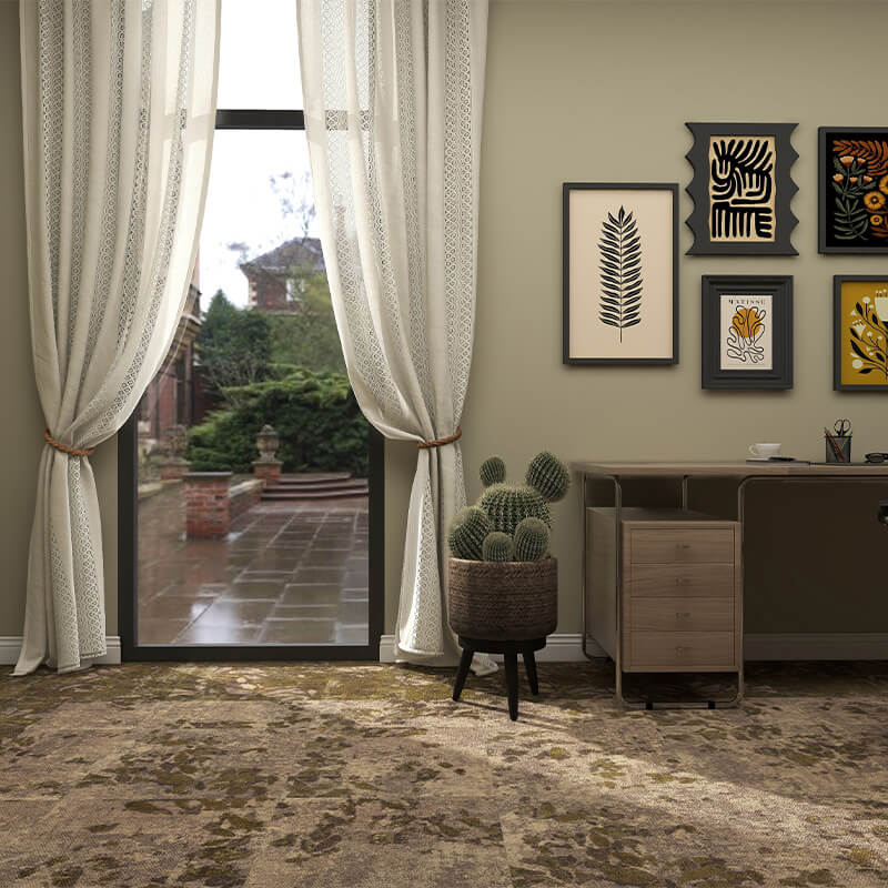 Milliken Down To Earth Leaf Scatter Bracken/Tawny Carpet Tiles - DCTUK
