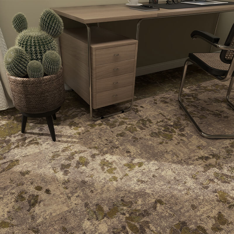 Milliken Down To Earth Leaf Scatter Bracken/Tawny Carpet Tiles - DCTUK