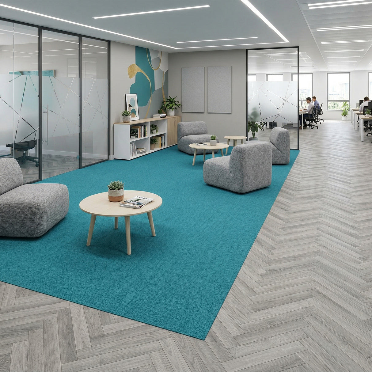 Clearance: Nouveau Linen Turquoise carpet tiles (3 boxes - 15m2)