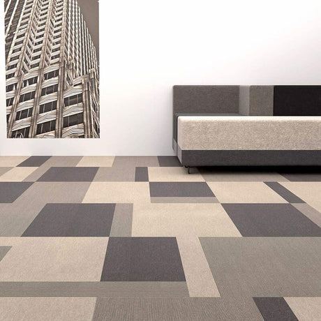 Paragon Total Contrast Black Leaf Carpet Tiles - DCTUK
