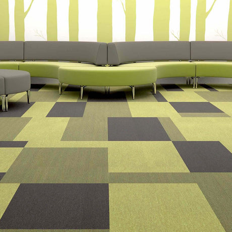 Paragon Total Contrast Black Leaf Carpet Tiles - DCTUK